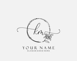 Initial KM beauty monogram and elegant logo design, handwriting logo of initial signature, wedding, fashion, floral and botanical with creative template. vector