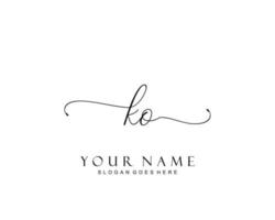 Initial KO beauty monogram and elegant logo design, handwriting logo of initial signature, wedding, fashion, floral and botanical with creative template. vector