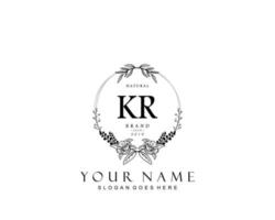 Initial KR beauty monogram and elegant logo design, handwriting logo of initial signature, wedding, fashion, floral and botanical with creative template. vector