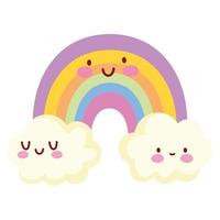 rainbow and clouds kawaii weather vector