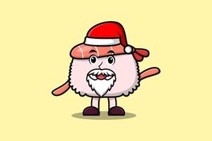 Cute Cartoon Sushi shrimp santa claus character vector