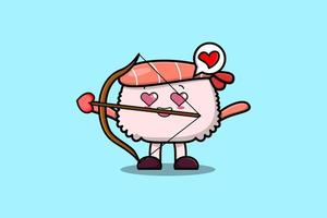 linda mascota de dibujos animados romántico cupido sushi camarones vector