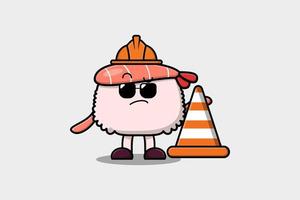 trabajador de la construcción sushi camarones mascota dibujos animados vector