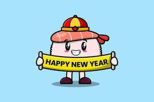 dibujos animados lindo sushi camarones chino feliz año nuevo vector