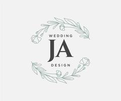 Colección de logotipos de monogramas de boda con letras iniciales ja, plantillas florales y minimalistas modernas dibujadas a mano para tarjetas de invitación, guardar la fecha, identidad elegante para restaurante, boutique, café en vector