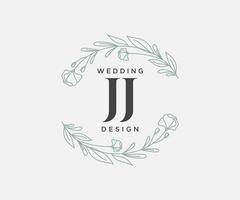 colección de logotipos de monograma de boda con letras iniciales jj, plantillas florales y minimalistas modernas dibujadas a mano para tarjetas de invitación, guardar la fecha, identidad elegante para restaurante, boutique, café en vector