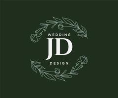 JD Initials letter Wedding monogram logos collection, hand drawn modern minimalistic and floral templates for Invitation cards, Save the Date, elegant identity for restaurant, boutique, cafe in vector