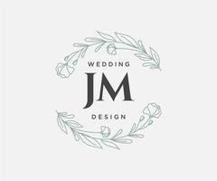 colección de logotipos de monograma de boda con letras iniciales jm, plantillas florales y minimalistas modernas dibujadas a mano para tarjetas de invitación, guardar la fecha, identidad elegante para restaurante, boutique, café en vector