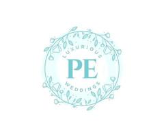 PE Initials letter Wedding monogram logos template, hand drawn modern minimalistic and floral templates for Invitation cards, Save the Date, elegant identity. vector