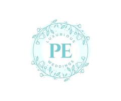 PE Initials letter Wedding monogram logos template, hand drawn modern minimalistic and floral templates for Invitation cards, Save the Date, elegant identity. vector