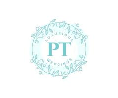 PT Initials letter Wedding monogram logos template, hand drawn modern minimalistic and floral templates for Invitation cards, Save the Date, elegant identity. vector