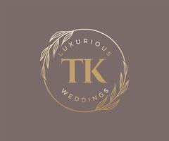 plantilla de logotipos de monograma de boda con letras iniciales tk, plantillas florales y minimalistas modernas dibujadas a mano para tarjetas de invitación, guardar la fecha, identidad elegante. vector