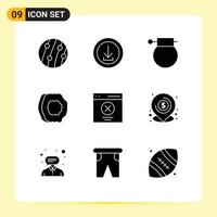 Mobile Interface Solid Glyph Set of 9 Pictograms of food apricot store weapon military Editable Vector Design Elements