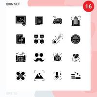 Mobile Interface Solid Glyph Set of 16 Pictograms of technology connection transport mobile building Editable Vector Design Elements