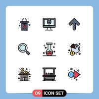 Group of 9 Filledline Flat Colors Signs and Symbols for beaker search arrow magnify general Editable Vector Design Elements