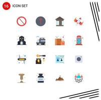 Pictogram Set of 16 Simple Flat Colors of haunted alien advertising space spaceship Editable Pack of Creative Vector Design Elements