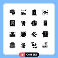 Pack of 16 creative Solid Glyphs of audio hook technology fishing oil Editable Vector Design Elements