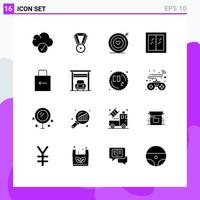 Pack of 16 Modern Solid Glyphs Signs and Symbols for Web Print Media such as security key heart arrow interior Editable Vector Design Elements