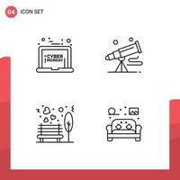 4 Line concept for Websites Mobile and Apps laptop bench monday telescope outdoor Editable Vector Design Elements