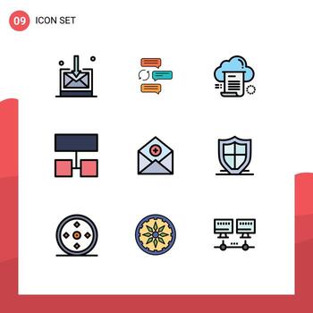 paquete de 9 colores planos creativos de línea de llenado de elementos de diseño vectorial editables en la nube de diseño de robot de mapa de sitio agregado vector