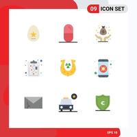 Flat Color Pack of 9 Universal Symbols of horseshoe clover capital strategy clipboard Editable Vector Design Elements