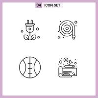 Mobile Interface Line Set of 4 Pictograms of plug sport science water money Editable Vector Design Elements