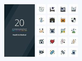 20 Health And Medical line Filled icon for presentation vector