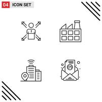 Mobile Interface Line Set of 4 Pictograms of arrows industry employee ways wifi Editable Vector Design Elements