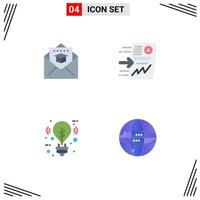 Group of 4 Flat Icons Signs and Symbols for cap bulb mail report light Editable Vector Design Elements