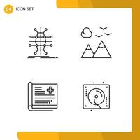 paquete de 4 signos y símbolos de colores planos de línea de llenado modernos para medios de impresión web, como la red de atención médica de distribución, elementos de diseño de vectores editables para pacientes naturales