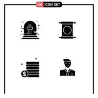 4 Universal Solid Glyphs Set for Web and Mobile Applications graveyard cross coins tomb china man Editable Vector Design Elements