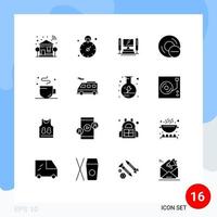 grupo de 16 signos y símbolos de glifos sólidos para elementos de diseño vectorial editables de computadoras de disco de computadora de dispositivo de ruptura vector