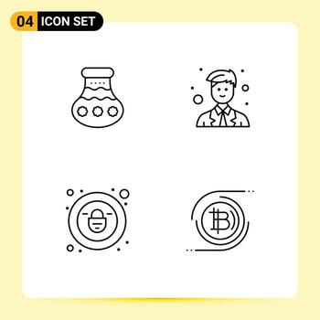 Modern Set of 4 Filledline Flat Colors and symbols such as pot lock pongal man security Editable Vector Design Elements