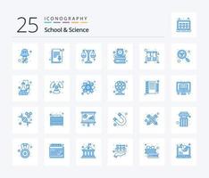 escuela y ciencia 25 paquete de iconos de color azul que incluye laboratorio. hora. medicamento. escuela. libros