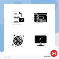 Modern Set of 4 Solid Glyphs Pictograph of data software file console goals Editable Vector Design Elements