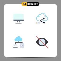 Modern Set of 4 Flat Icons and symbols such as computer cloud hardware data server Editable Vector Design Elements