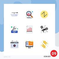 Modern Set of 9 Flat Colors Pictograph of karaoke report construction record document Editable Vector Design Elements