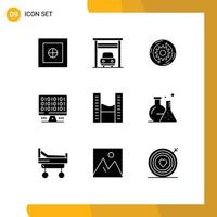 Mobile Interface Solid Glyph Set of 9 Pictograms of office space buildings company server computer Editable Vector Design Elements