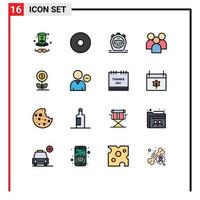 Modern Set of 16 Flat Color Filled Lines and symbols such as flower business employee growth team Editable Creative Vector Design Elements