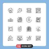 16 Universal Outlines Set for Web and Mobile Applications key store phone shop purchase Editable Vector Design Elements