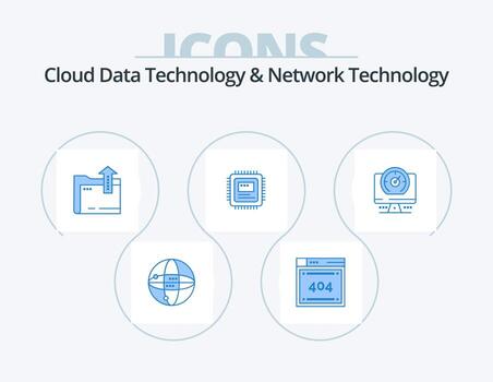 tecnología de datos en la nube y tecnología de red paquete de iconos azules 5 diseño de iconos. computadora. hardware. carpeta. computadora. UPC vector