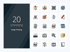 20 Design Thinking line Filled icon for presentation vector