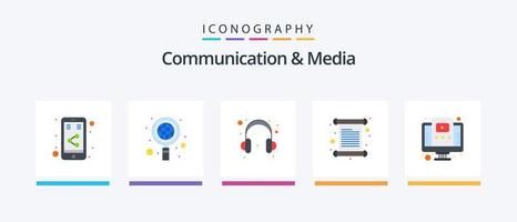 Communication And Media Flat 5 Icon Pack Including learning. online. headset. invoice. invitation. Creative Icons Design vector