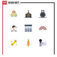 Pictogram Set of 9 Simple Flat Colors of interface hero monastery header woman Editable Vector Design Elements