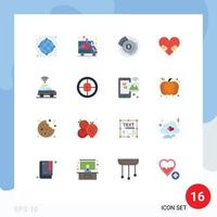 16 User Interface Flat Color Pack of modern Signs and Symbols of car love truck heart financial Editable Pack of Creative Vector Design Elements