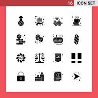 Pictogram Set of 16 Simple Solid Glyphs of education business logic coffee tea Editable Vector Design Elements