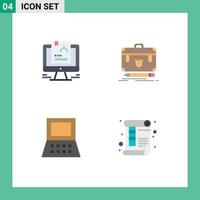 Mobile Interface Flat Icon Set of 4 Pictograms of resume portfolio computer business computer Editable Vector Design Elements