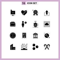 16 User Interface Solid Glyph Pack of modern Signs and Symbols of finance wallet award upload arrows Editable Vector Design Elements