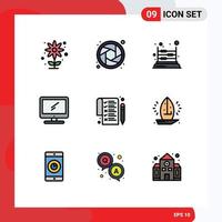 9 User Interface Filledline Flat Color Pack of modern Signs and Symbols of list imac kids device computer Editable Vector Design Elements