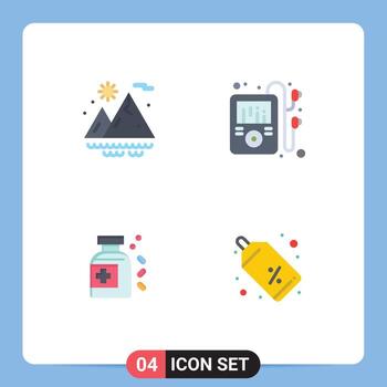 User Interface Pack of 4 Basic Flat Icons of mountains discount multimedia bottle tag Editable Vector Design Elements